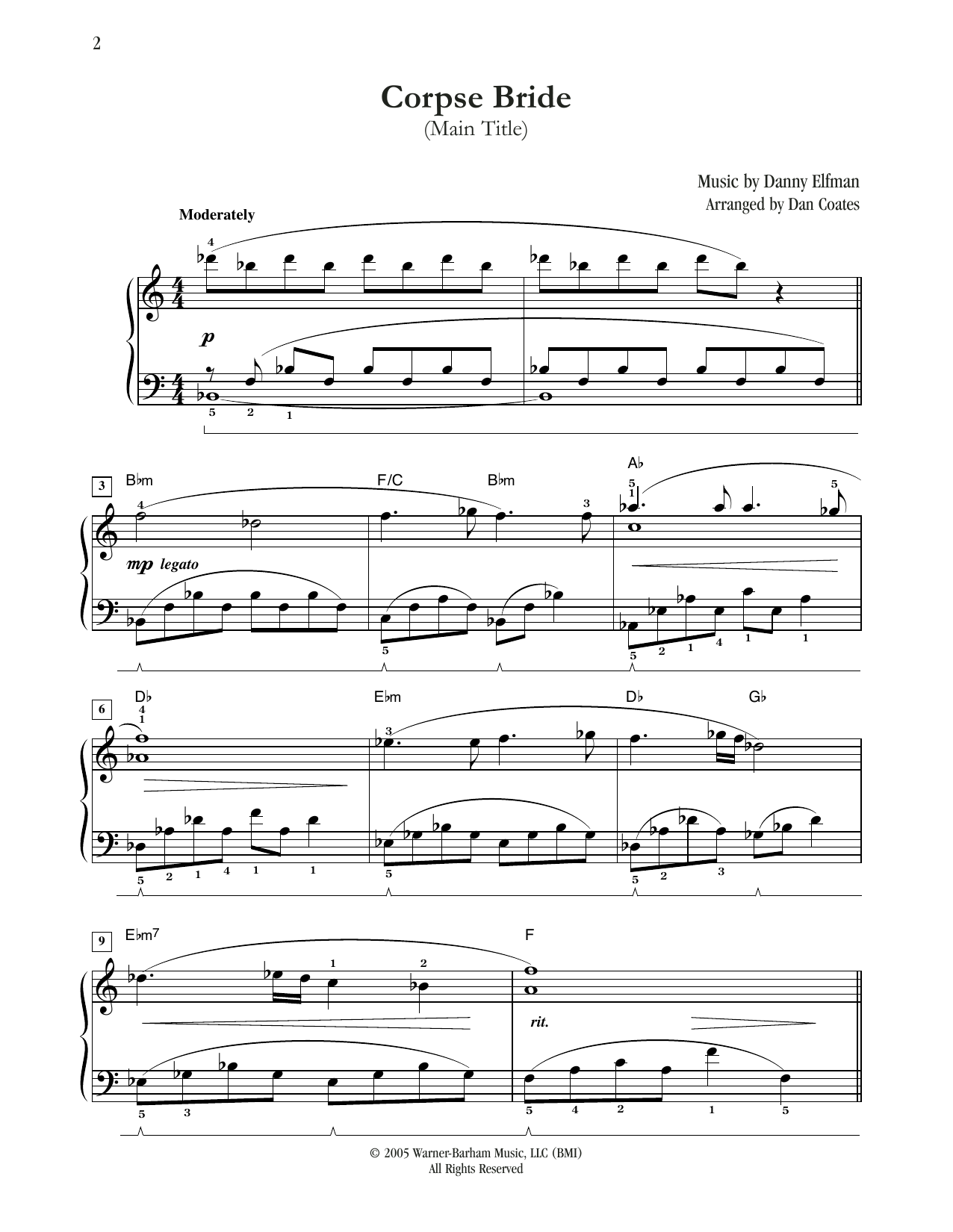 Danny Elfman Corpse Bride (Main Title) (arr. Dan Coates) Sheet Music Notes & Chords for Easy Piano - Download or Print PDF