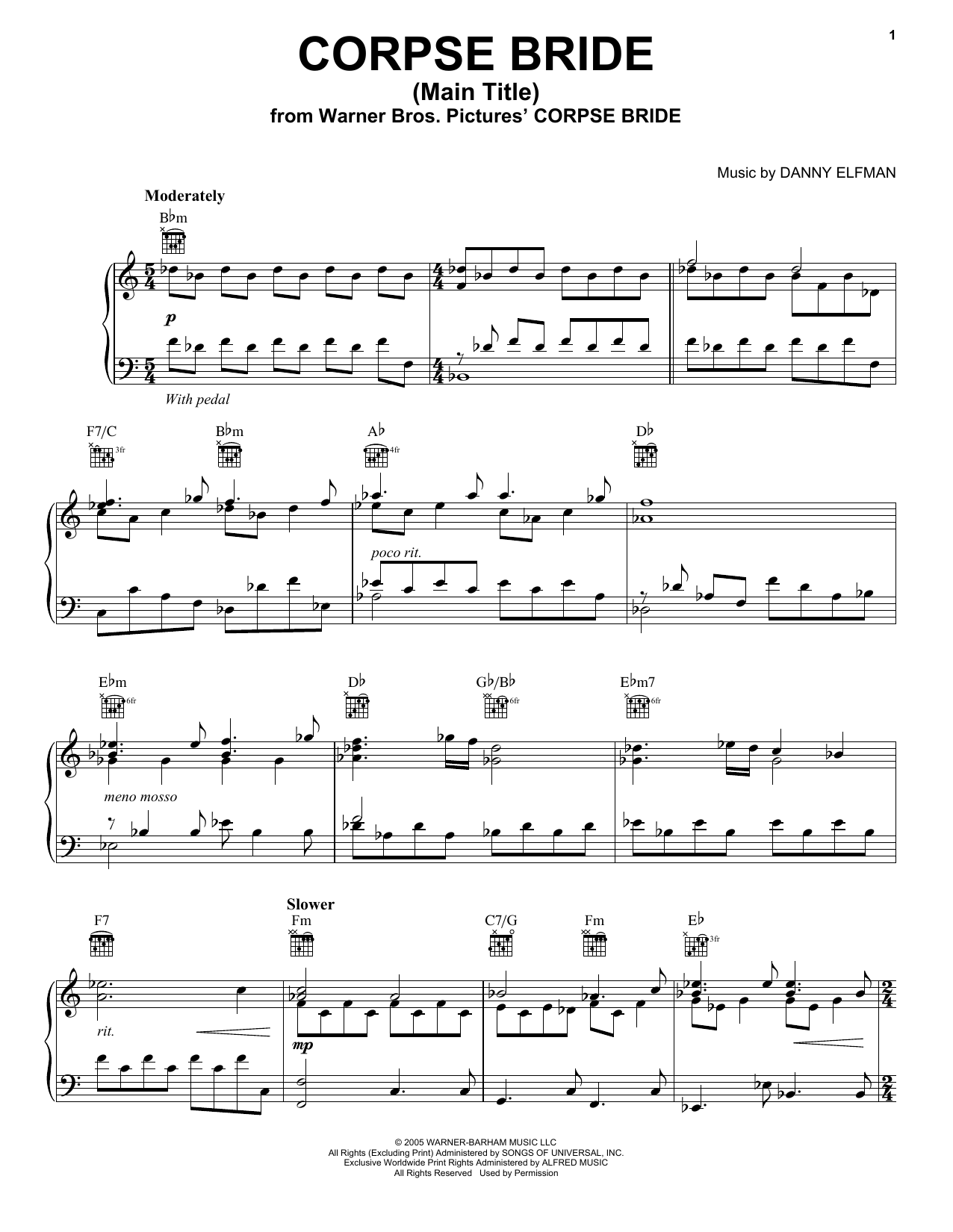 Danny Elfman Corpse Bride (Main Title) Sheet Music Notes & Chords for Piano - Download or Print PDF