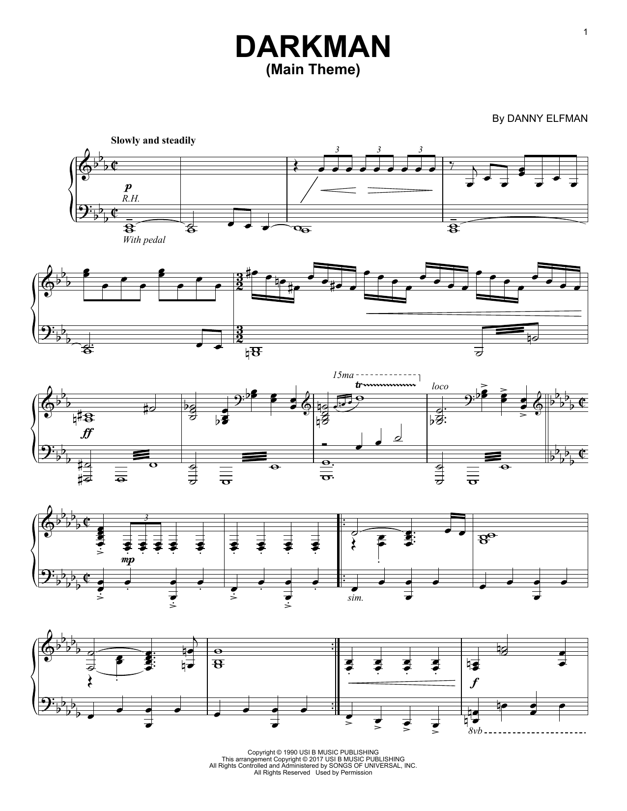 Danny Elfman Darkman Sheet Music Notes & Chords for Piano - Download or Print PDF