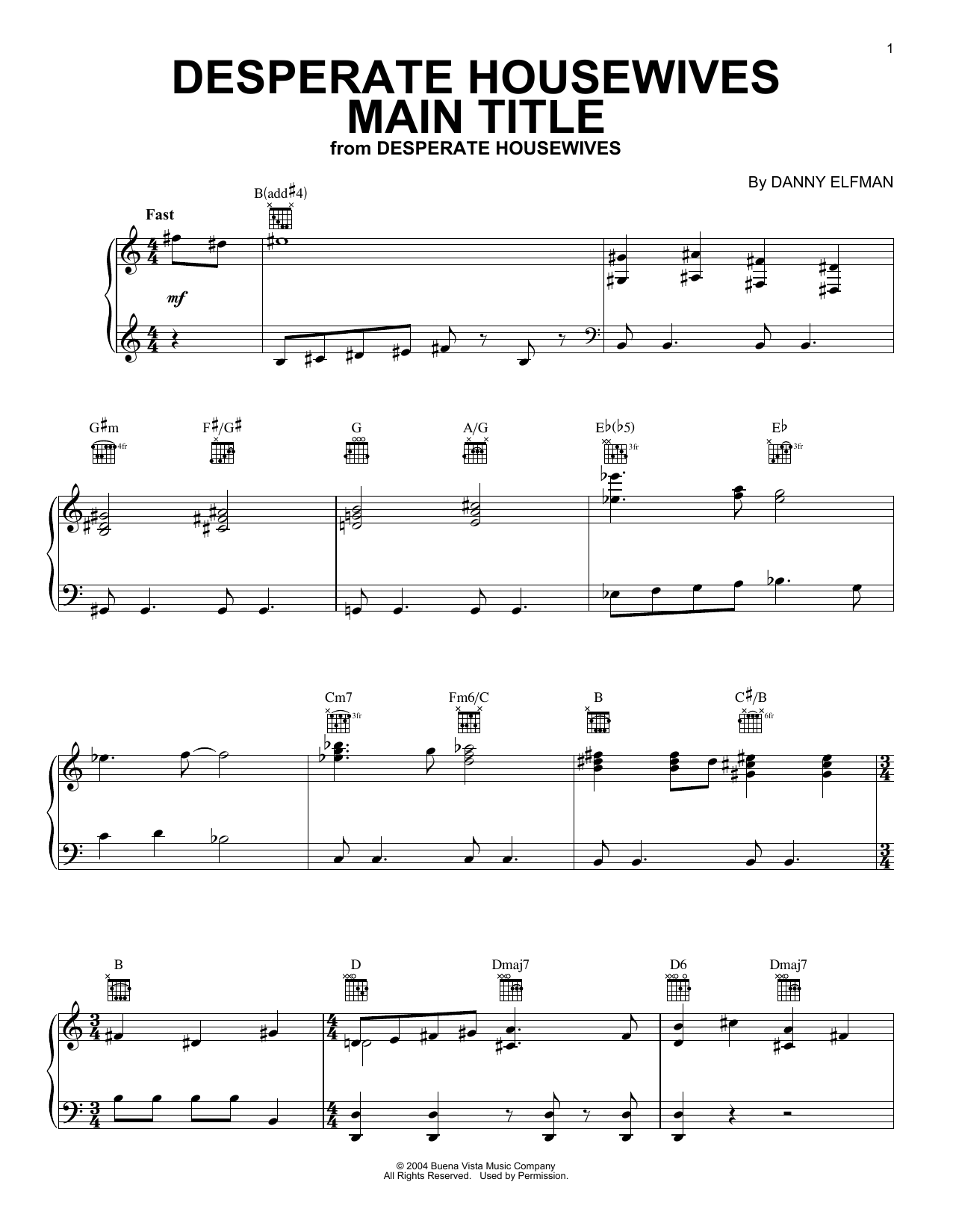 Danny Elfman Desperate Housewives Main Title Sheet Music Notes & Chords for Melody Line, Lyrics & Chords - Download or Print PDF