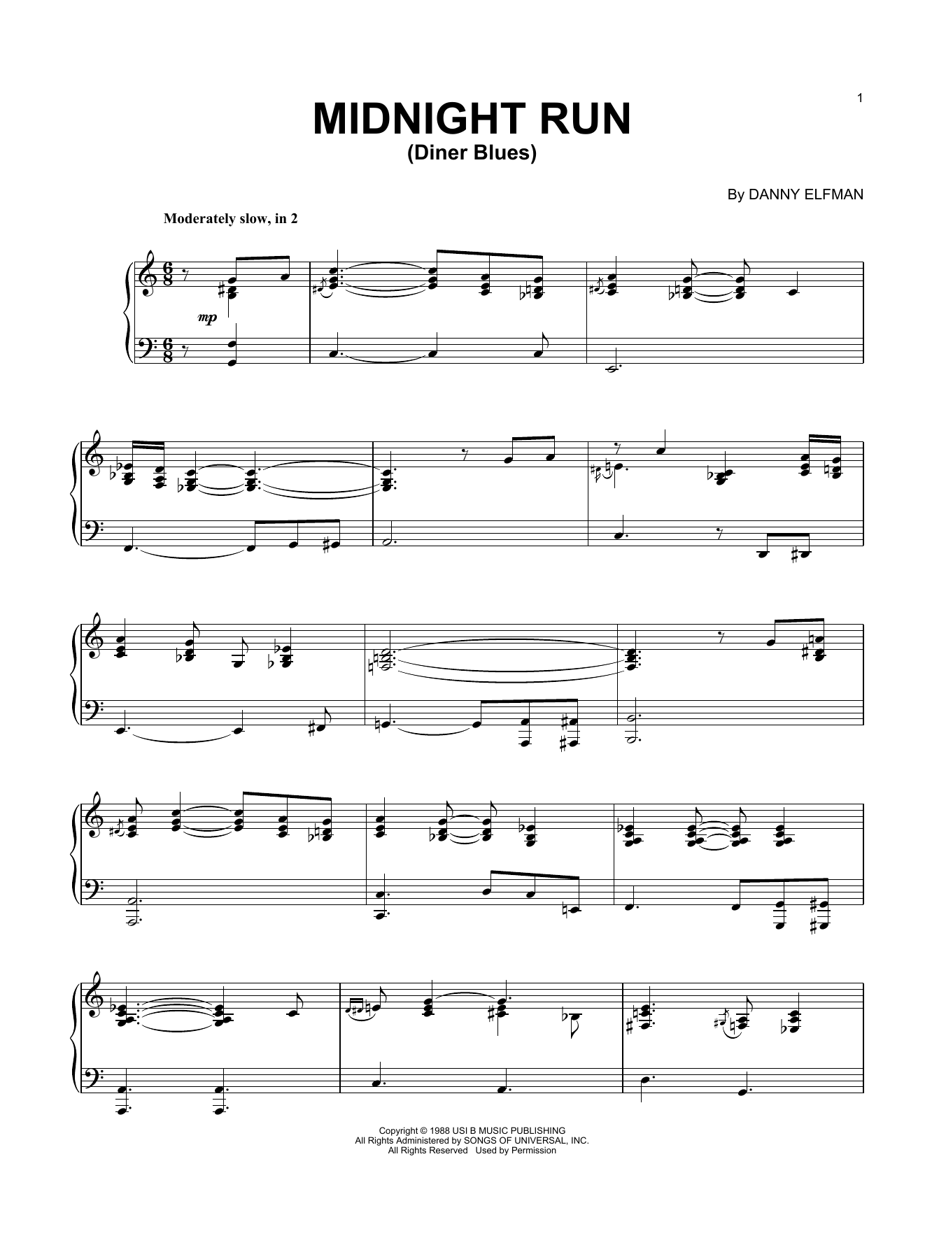 Danny Elfman Diner Blues Sheet Music Notes & Chords for Piano - Download or Print PDF