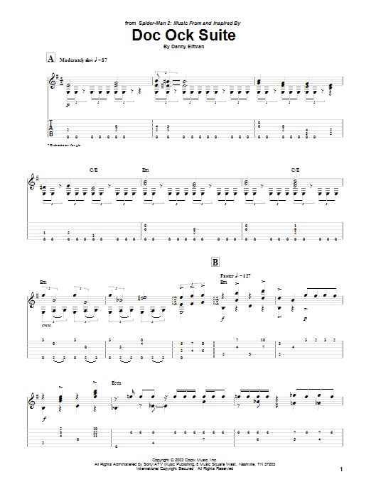 Danny Elfman Doc Ock Suite Sheet Music Notes & Chords for Guitar Tab - Download or Print PDF