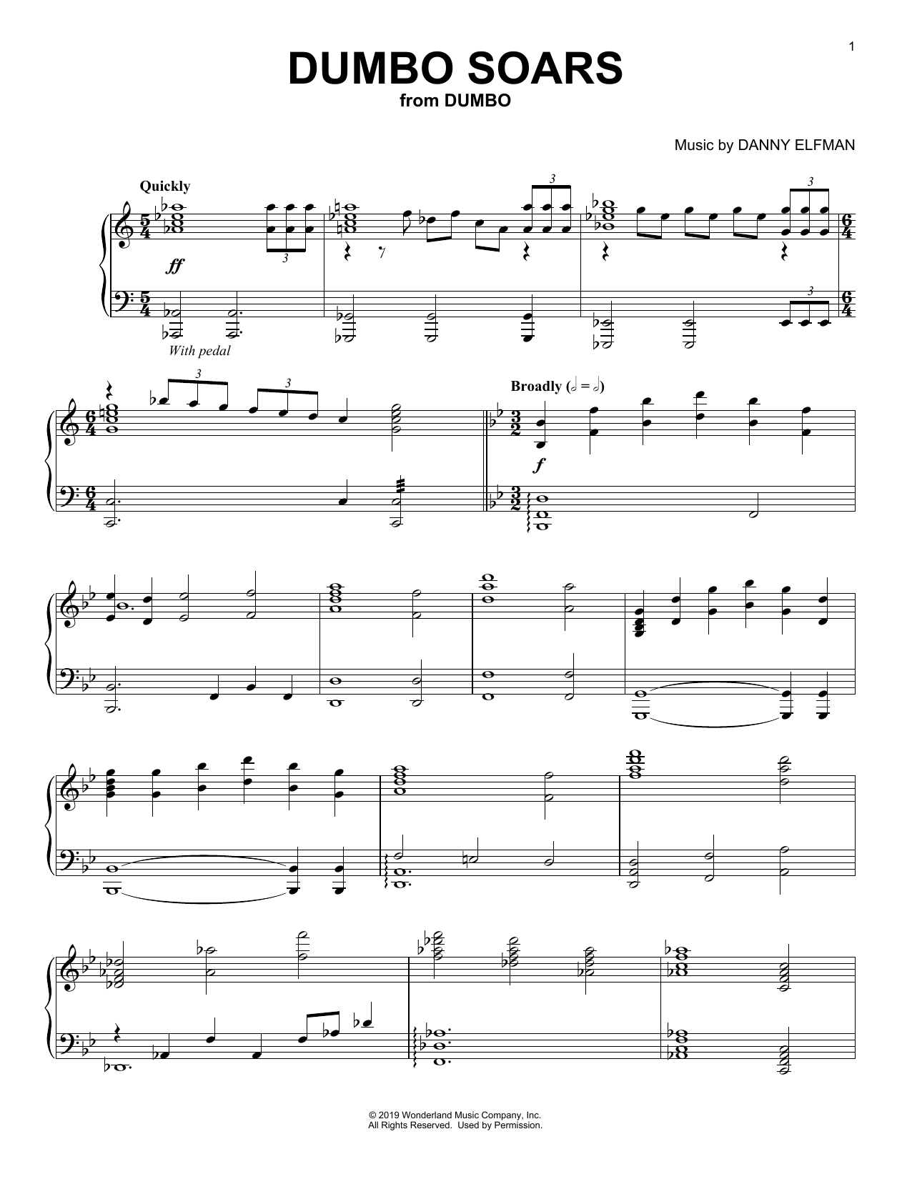 Danny Elfman Dumbo Soars (from the Motion Picture Dumbo) Sheet Music Notes & Chords for Piano Solo - Download or Print PDF