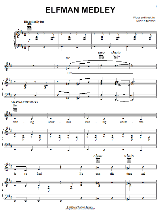 Danny Elfman Elfman Medley Sheet Music Notes & Chords for Piano, Vocal & Guitar (Right-Hand Melody) - Download or Print PDF