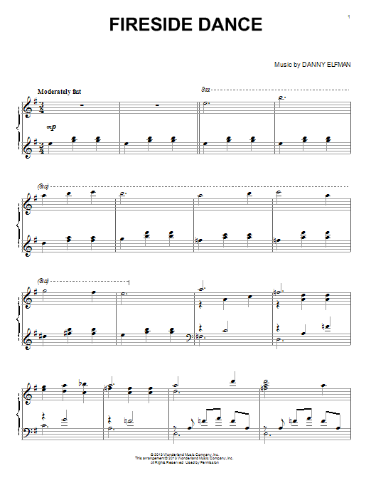 Danny Elfman Fireside Dance Sheet Music Notes & Chords for Piano, Vocal & Guitar (Right-Hand Melody) - Download or Print PDF