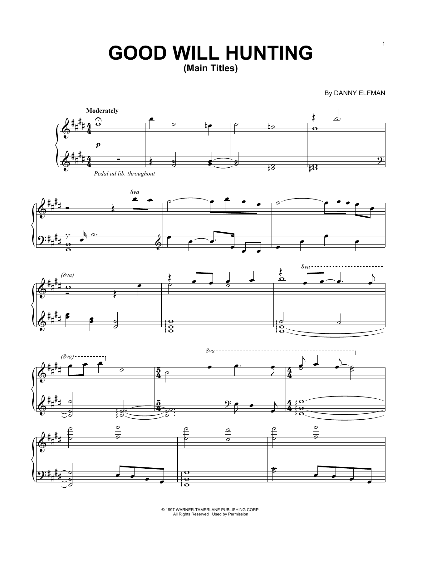 Danny Elfman Good Will Hunting (Main Titles) Sheet Music Notes & Chords for Piano - Download or Print PDF