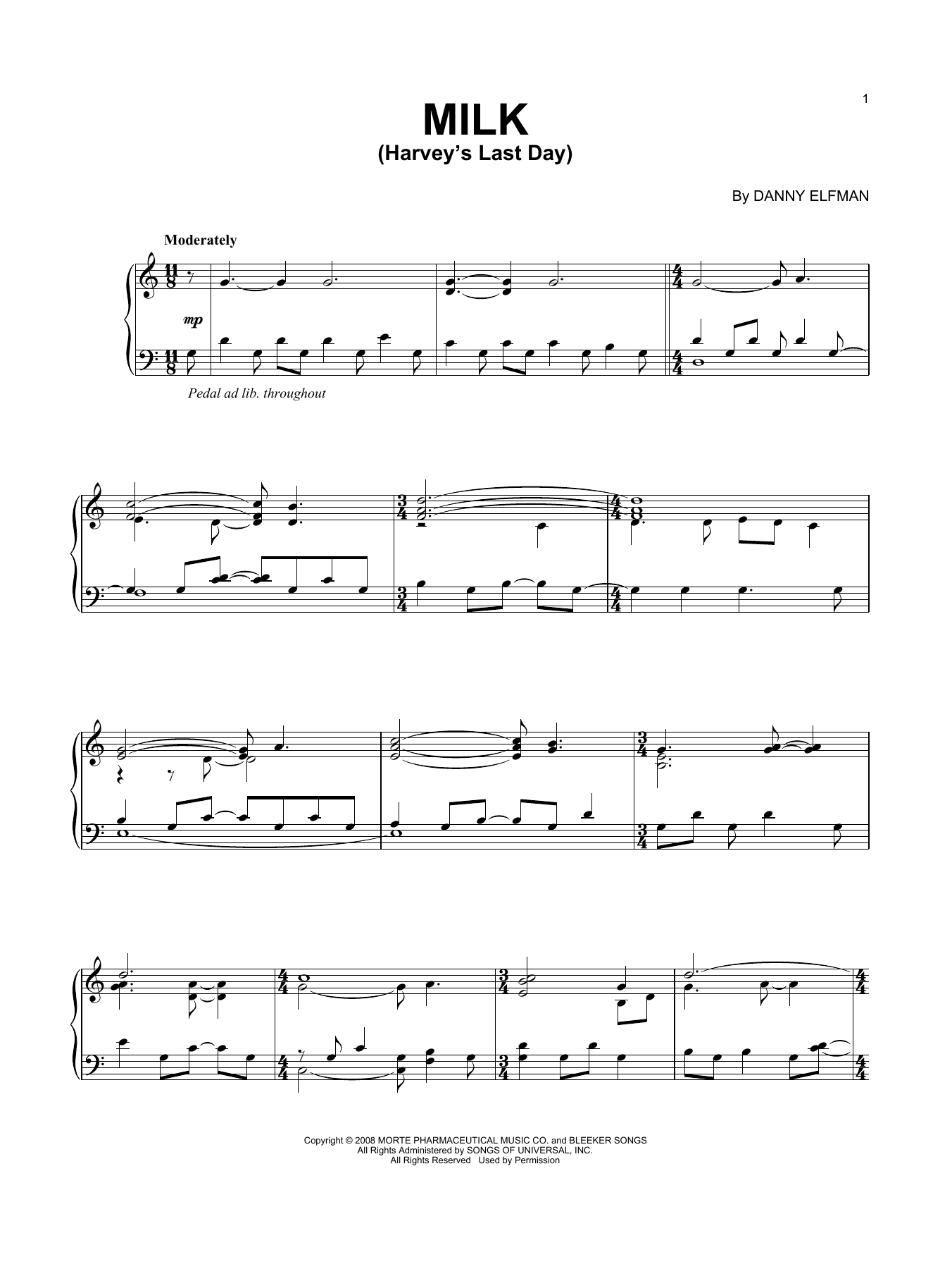 Danny Elfman Harvey's Last Day Sheet Music Notes & Chords for Piano - Download or Print PDF