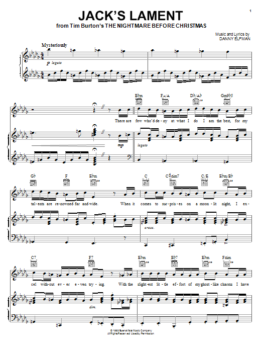 Danny Elfman Jack's Lament (from The Nightmare Before Christmas) Sheet Music Notes & Chords for Easy Piano - Download or Print PDF