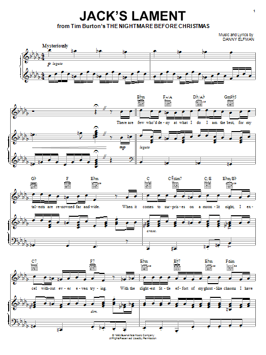Danny Elfman Jack's Lament (from The Nightmare Before Christmas) Sheet Music Notes & Chords for Piano (Big Notes) - Download or Print PDF