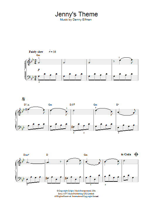 Danny Elfman Jenny's Theme (from Big Fish) Sheet Music Notes & Chords for Easy Piano - Download or Print PDF