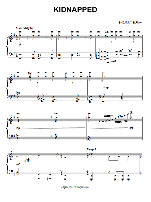 Danny Elfman Kidnapped Sheet Music Notes & Chords for Piano - Download or Print PDF
