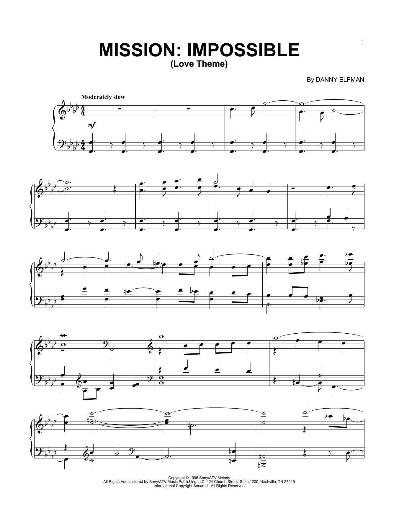 Danny Elfman Love Theme Sheet Music Notes & Chords for Piano - Download or Print PDF