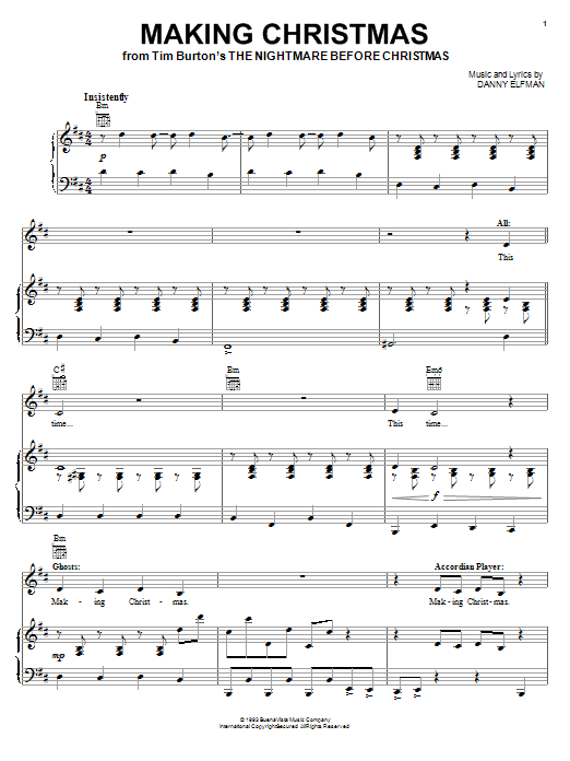 Danny Elfman Making Christmas (from The Nightmare Before Christmas) Sheet Music Notes & Chords for Piano, Vocal & Guitar (Right-Hand Melody) - Download or Print PDF