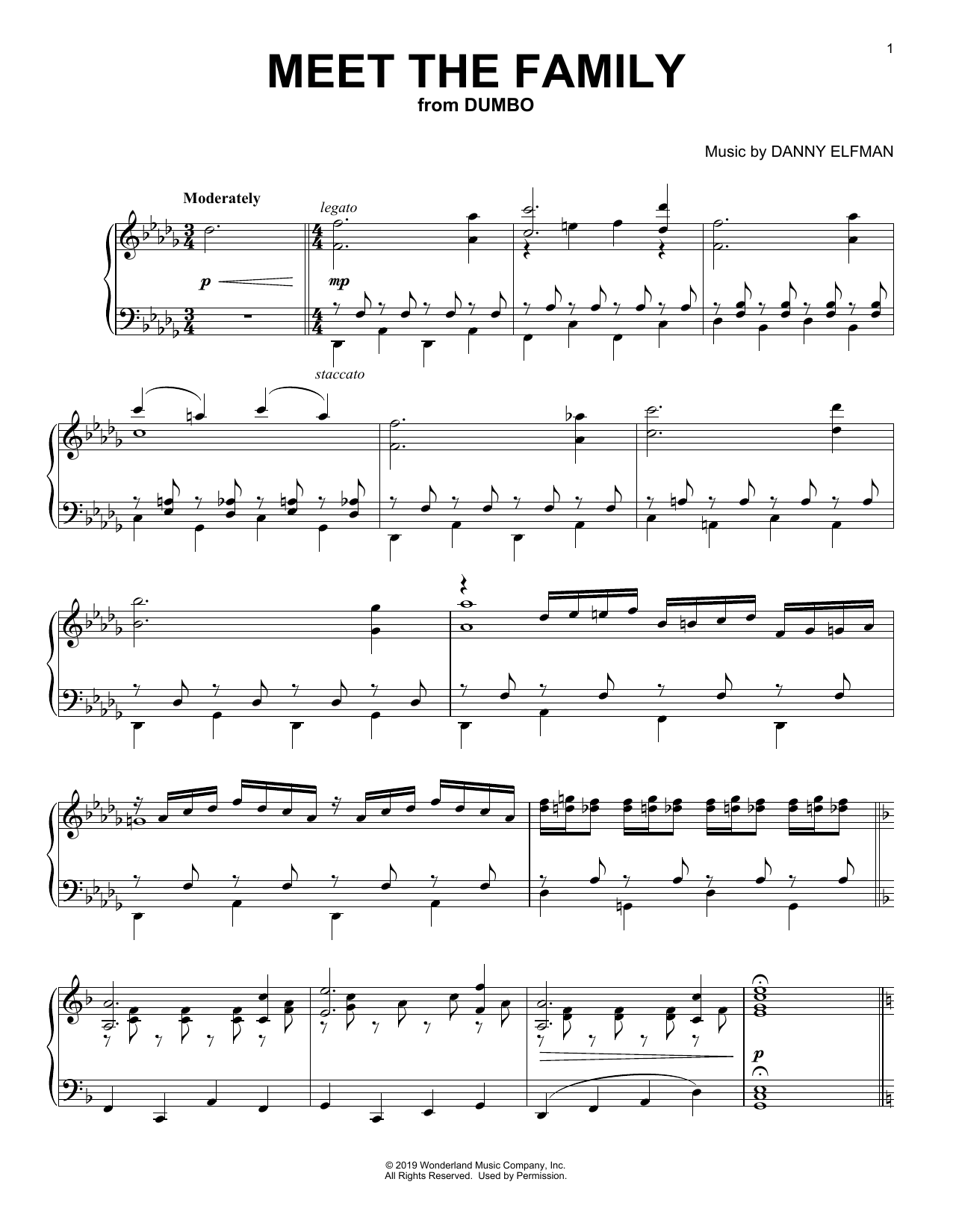 Danny Elfman Meet The Family (from the Motion Picture Dumbo) Sheet Music Notes & Chords for Piano Solo - Download or Print PDF
