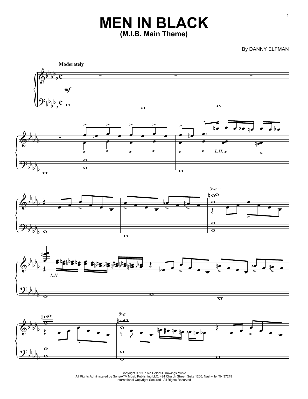 Danny Elfman M.I.B. Main Theme Sheet Music Notes & Chords for Piano - Download or Print PDF