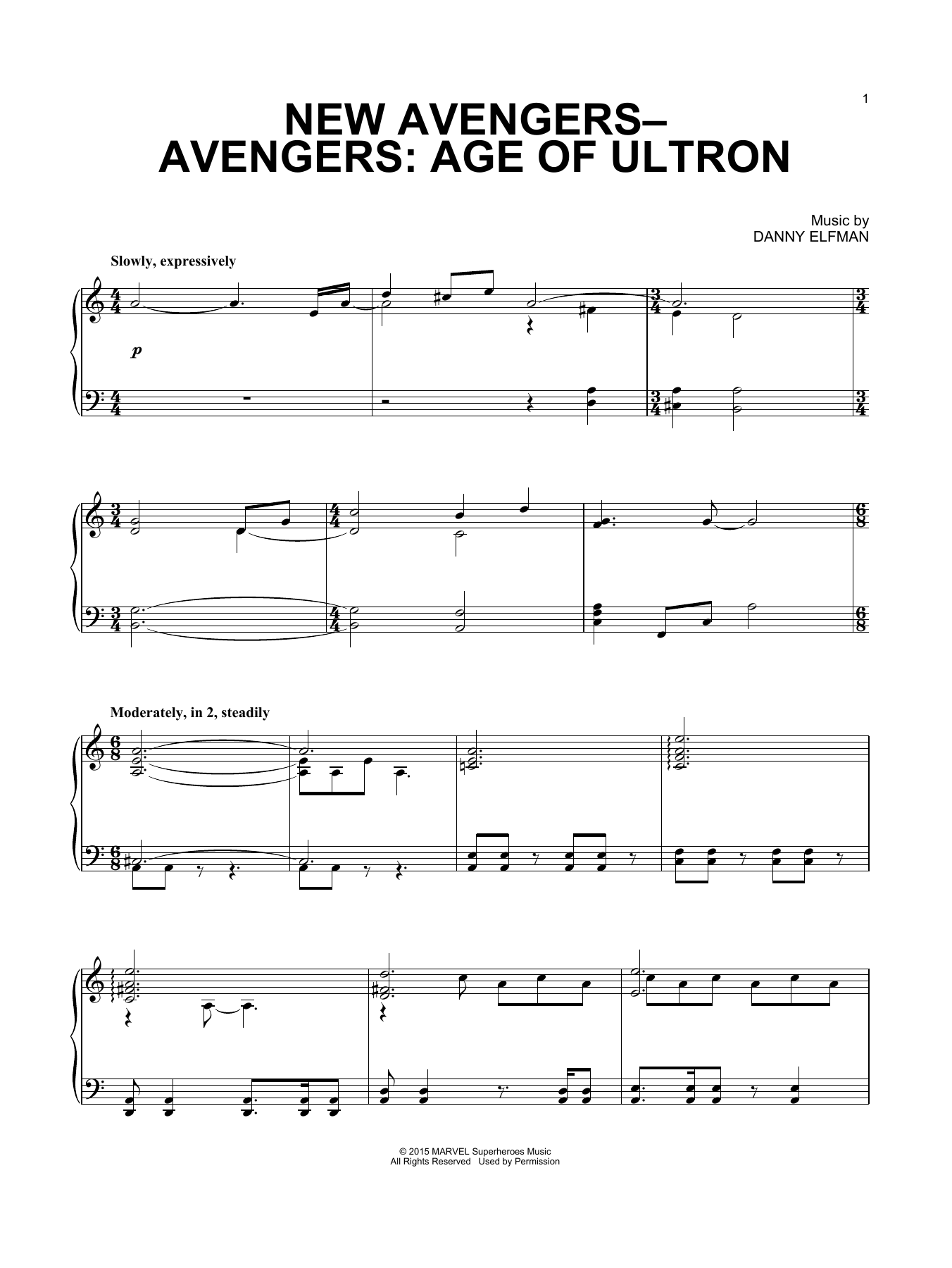 Danny Elfman New Avengers - Avengers: Age of Ultron Sheet Music Notes & Chords for Piano - Download or Print PDF