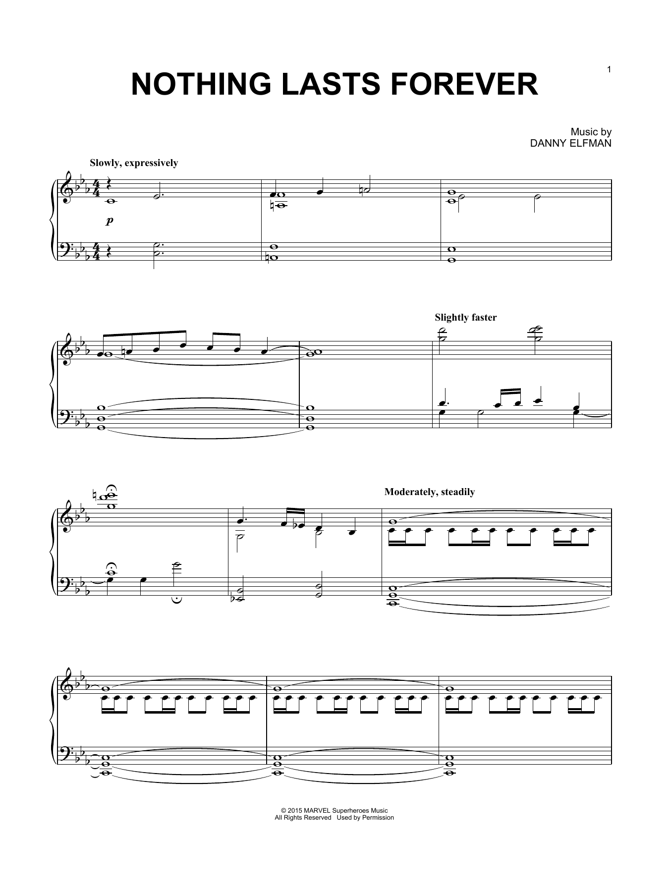 Danny Elfman Nothing Lasts Forever Sheet Music Notes & Chords for Piano - Download or Print PDF