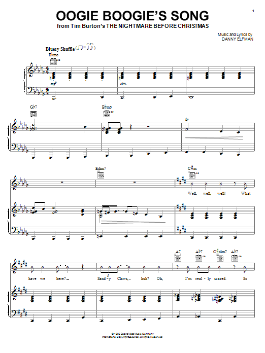 Danny Elfman Oogie Boogie's Song (from The Nightmare Before Christmas) Sheet Music Notes & Chords for Piano (Big Notes) - Download or Print PDF