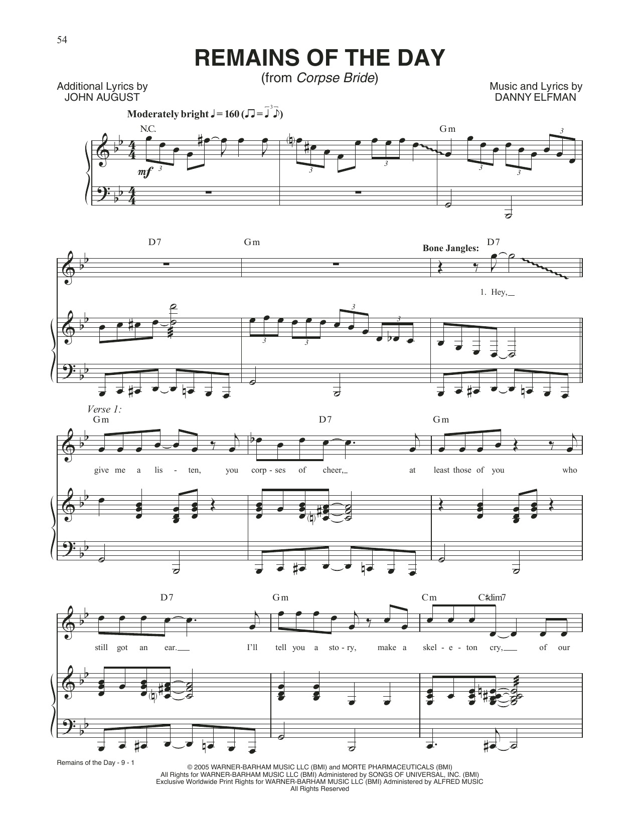 Danny Elfman Remains Of The Day (from Corpse Bride) Sheet Music Notes & Chords for Piano & Vocal - Download or Print PDF