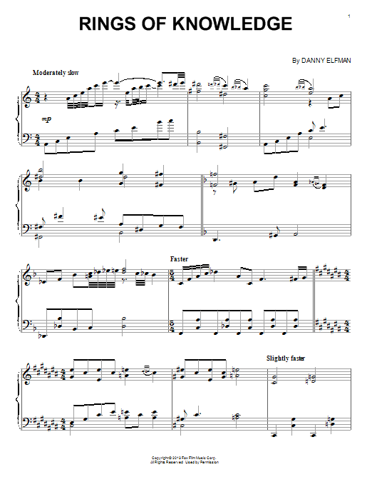 Danny Elfman Rings Of Knowledge Sheet Music Notes & Chords for Piano - Download or Print PDF