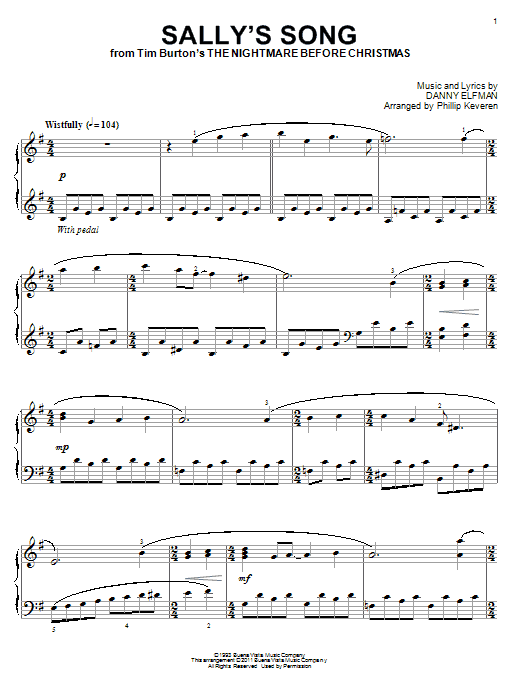 Danny Elfman Sally's Song (from The Nightmare Before Christmas) (arr. Phillip Keveren) Sheet Music Notes & Chords for Big Note Piano - Download or Print PDF