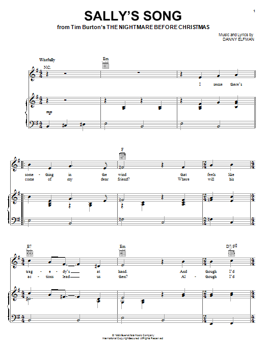 Danny Elfman Sally's Song (from The Nightmare Before Christmas) Sheet Music Notes & Chords for Piano Solo - Download or Print PDF