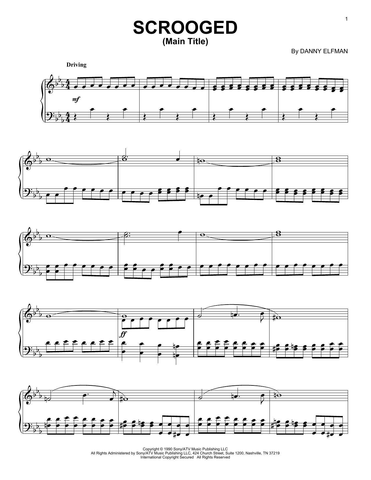 Danny Elfman Scrooged Main Title Sheet Music Notes & Chords for Piano - Download or Print PDF