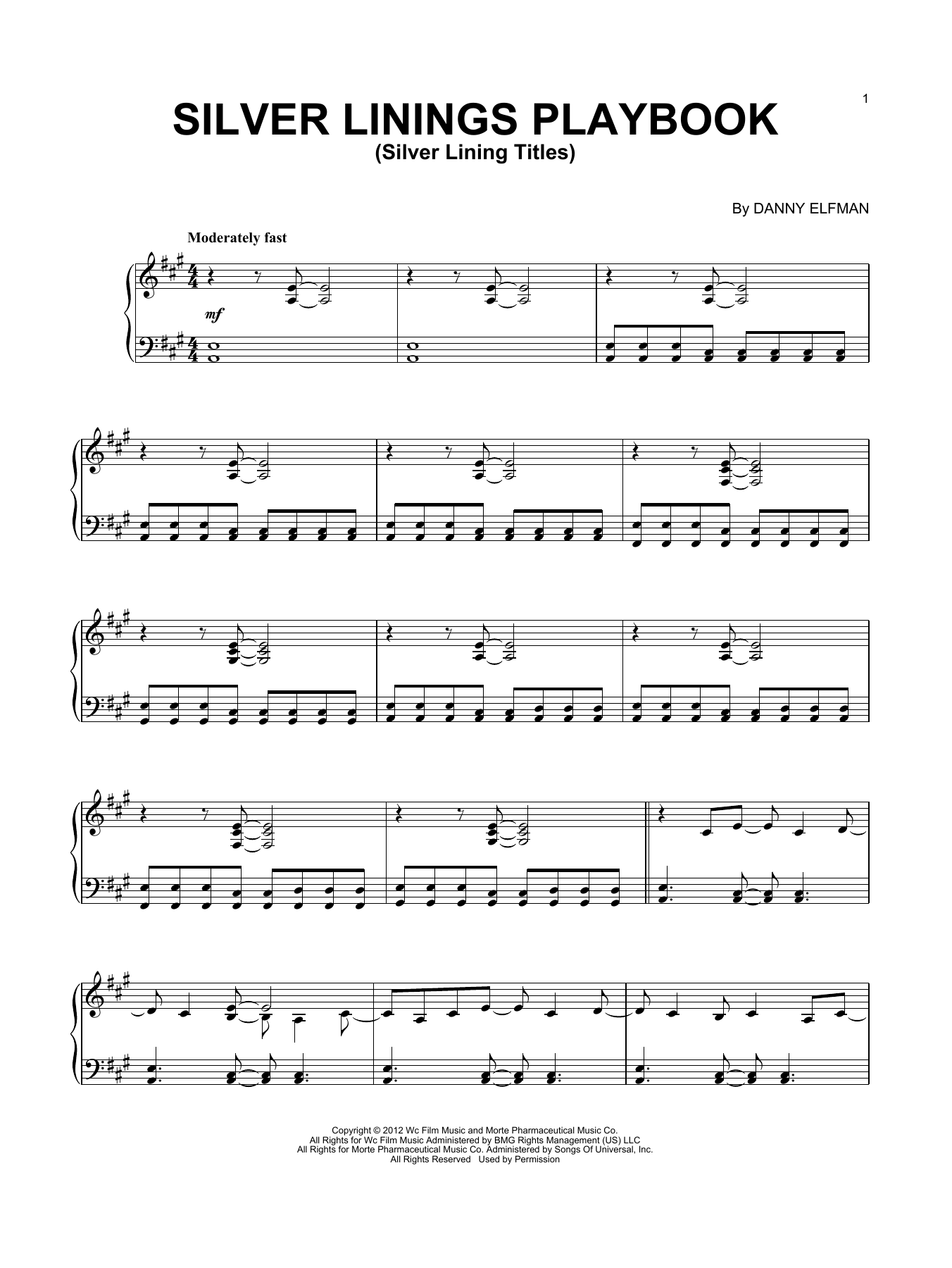 Danny Elfman Silver Lining Titles Sheet Music Notes & Chords for Piano - Download or Print PDF