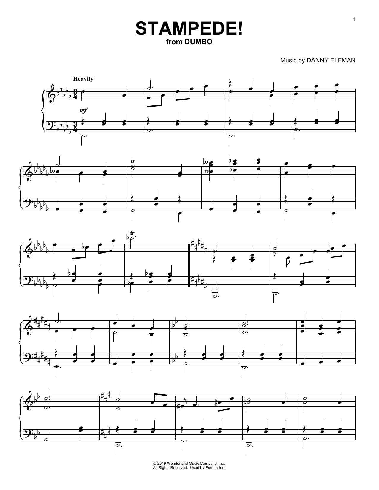 Danny Elfman Stampede! (from the Motion Picture Dumbo) Sheet Music Notes & Chords for Piano Solo - Download or Print PDF