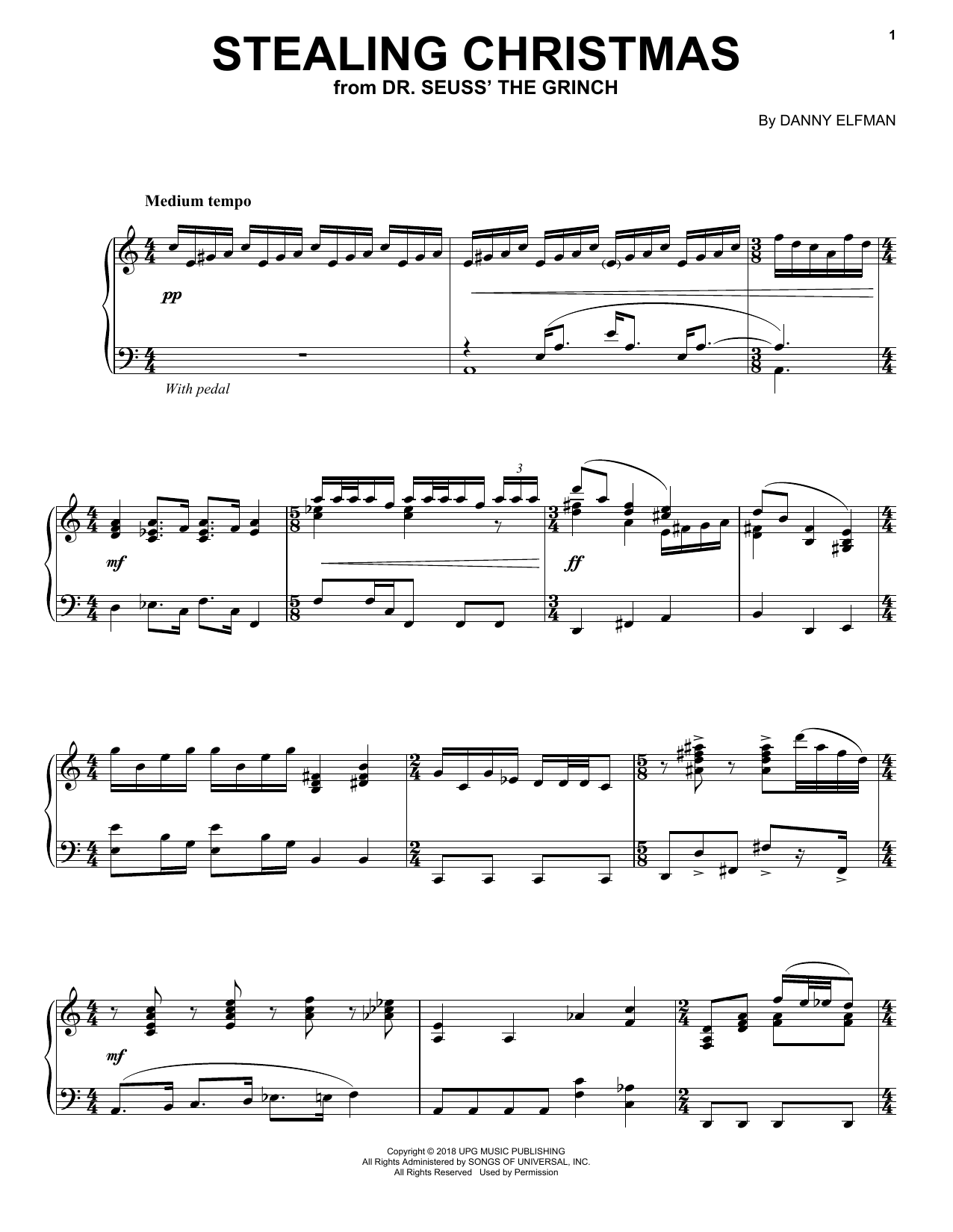 Danny Elfman Stealing Christmas (from The Grinch) Sheet Music Notes & Chords for Piano Solo - Download or Print PDF