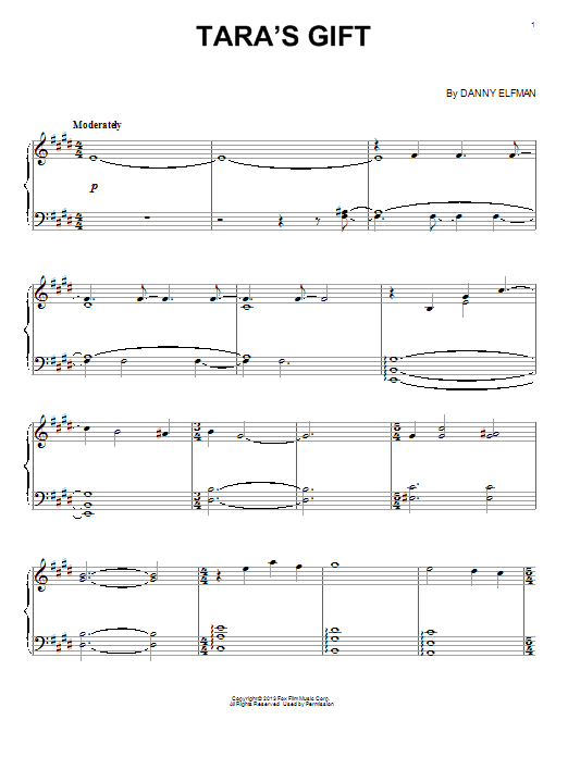 Danny Elfman Tara's Gift Sheet Music Notes & Chords for Piano - Download or Print PDF