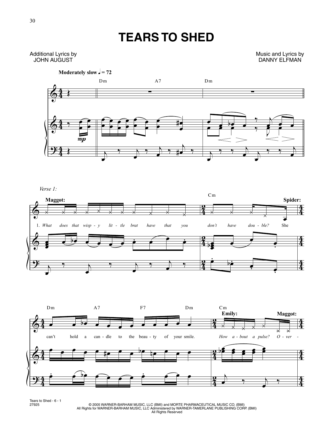 Danny Elfman Tears To Shed (from Corpse Bride) Sheet Music Notes & Chords for Piano & Vocal - Download or Print PDF