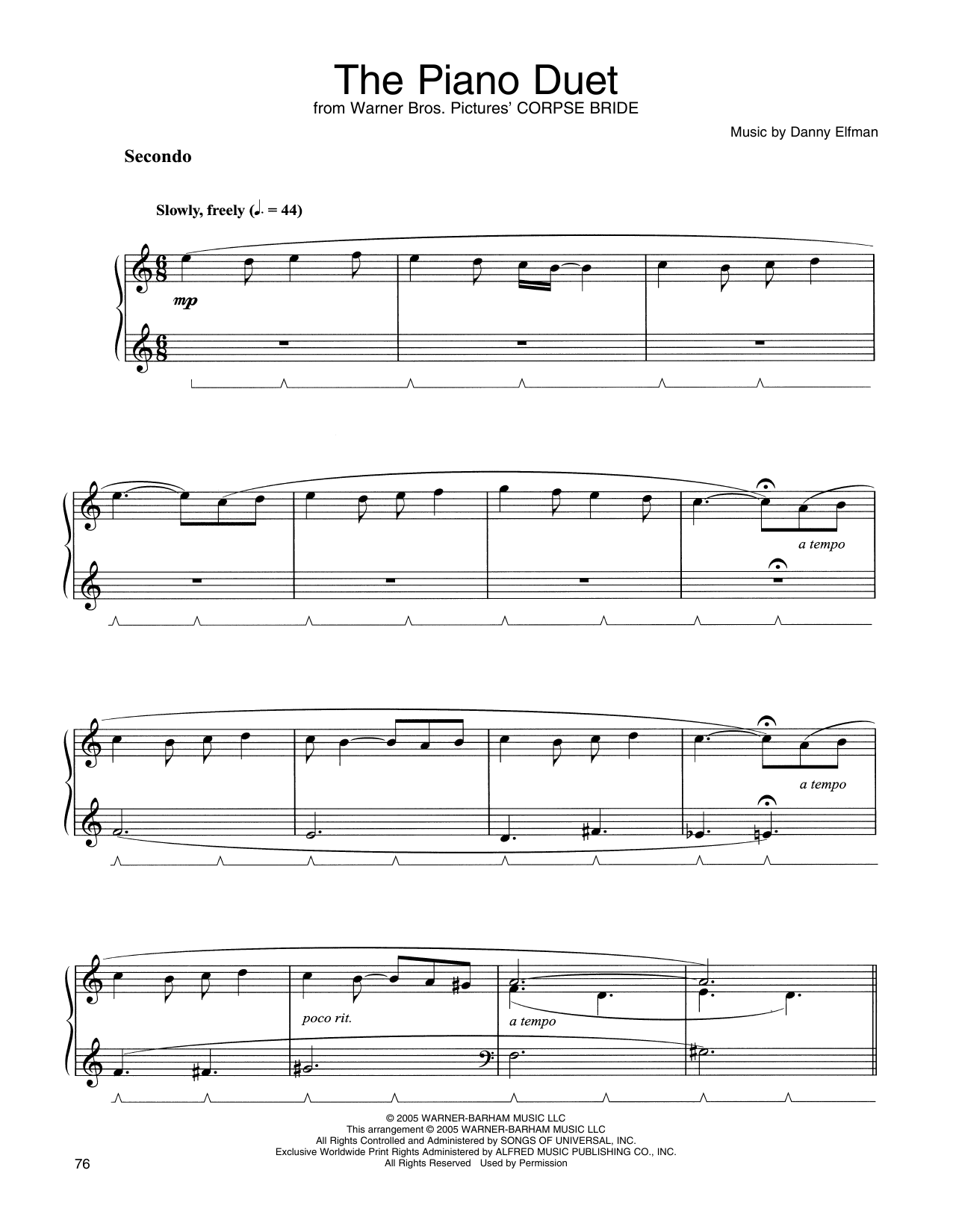 Danny Elfman The Piano Duet (from Corpse Bride) Sheet Music Notes & Chords for Piano Solo - Download or Print PDF