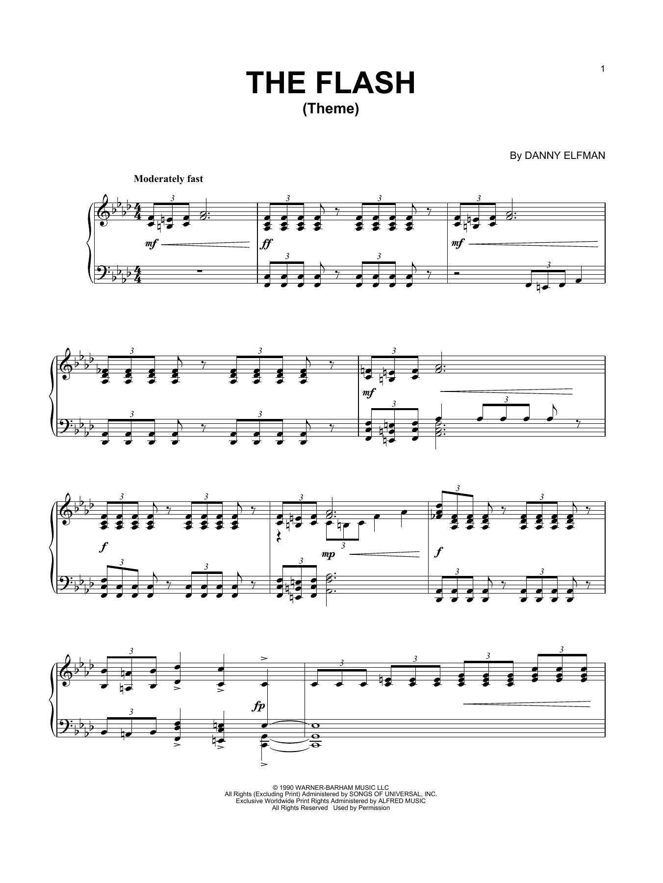 Danny Elfman Theme From The Flash Sheet Music Notes & Chords for Piano - Download or Print PDF