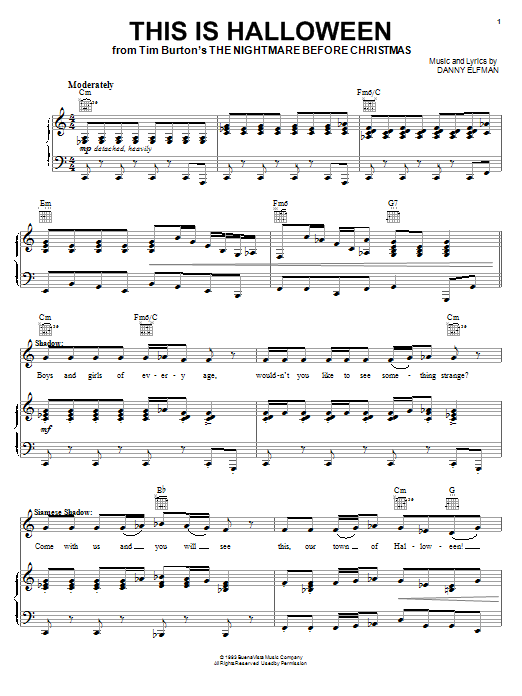 Danny Elfman This Is Halloween (from The Nightmare Before Christmas) Sheet Music Notes & Chords for Piano (Big Notes) - Download or Print PDF