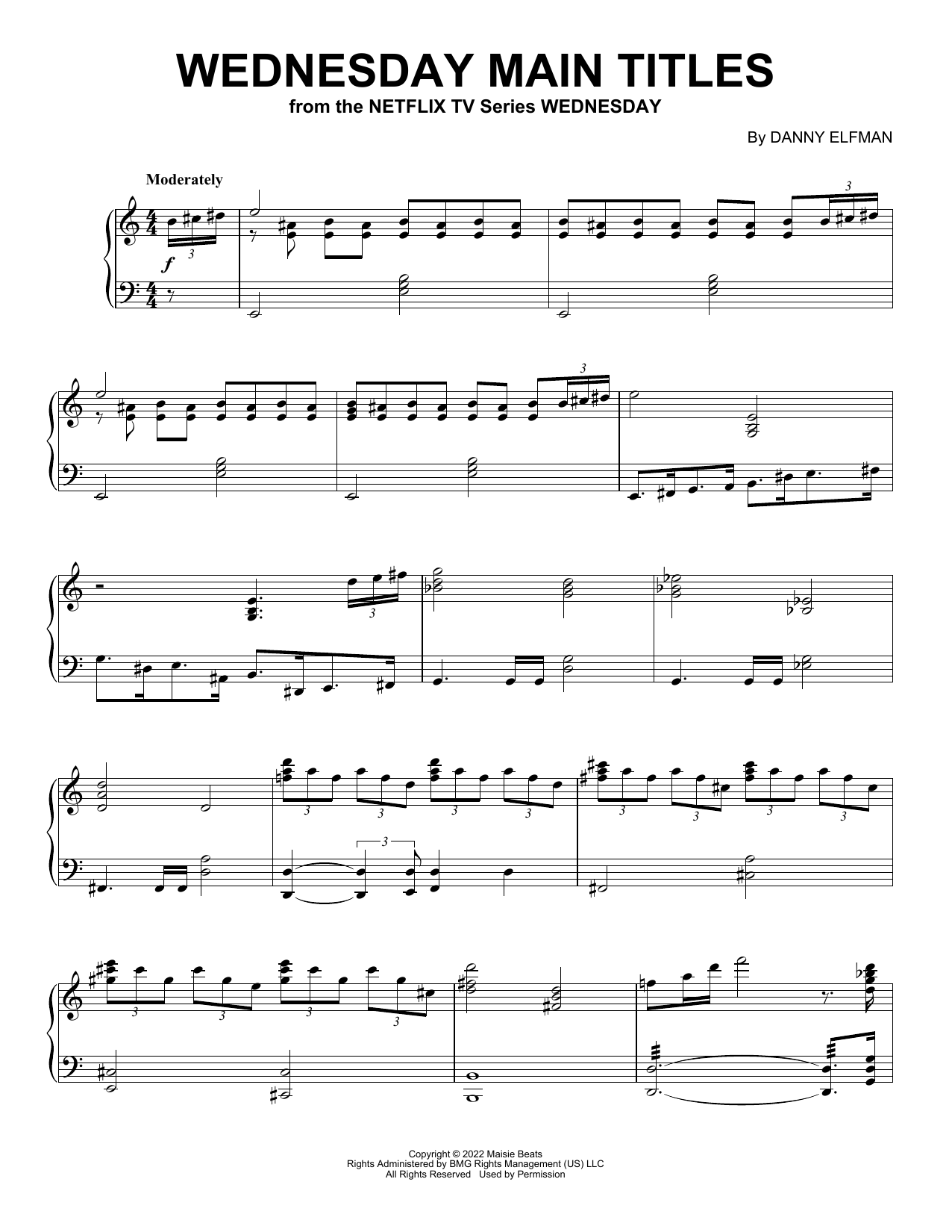 Danny Elfman Wednesday Main Titles Sheet Music Notes & Chords for Easy Piano - Download or Print PDF