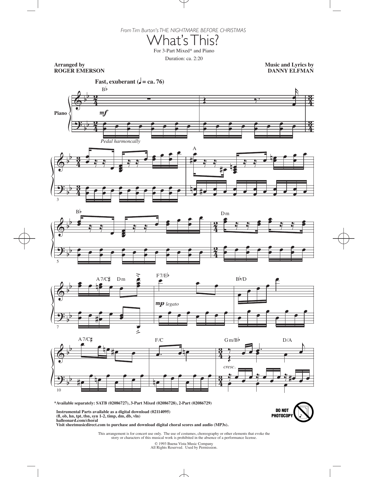 Danny Elfman What's This? (arr. Roger Emerson) Sheet Music Notes & Chords for 3-Part Mixed Choir - Download or Print PDF