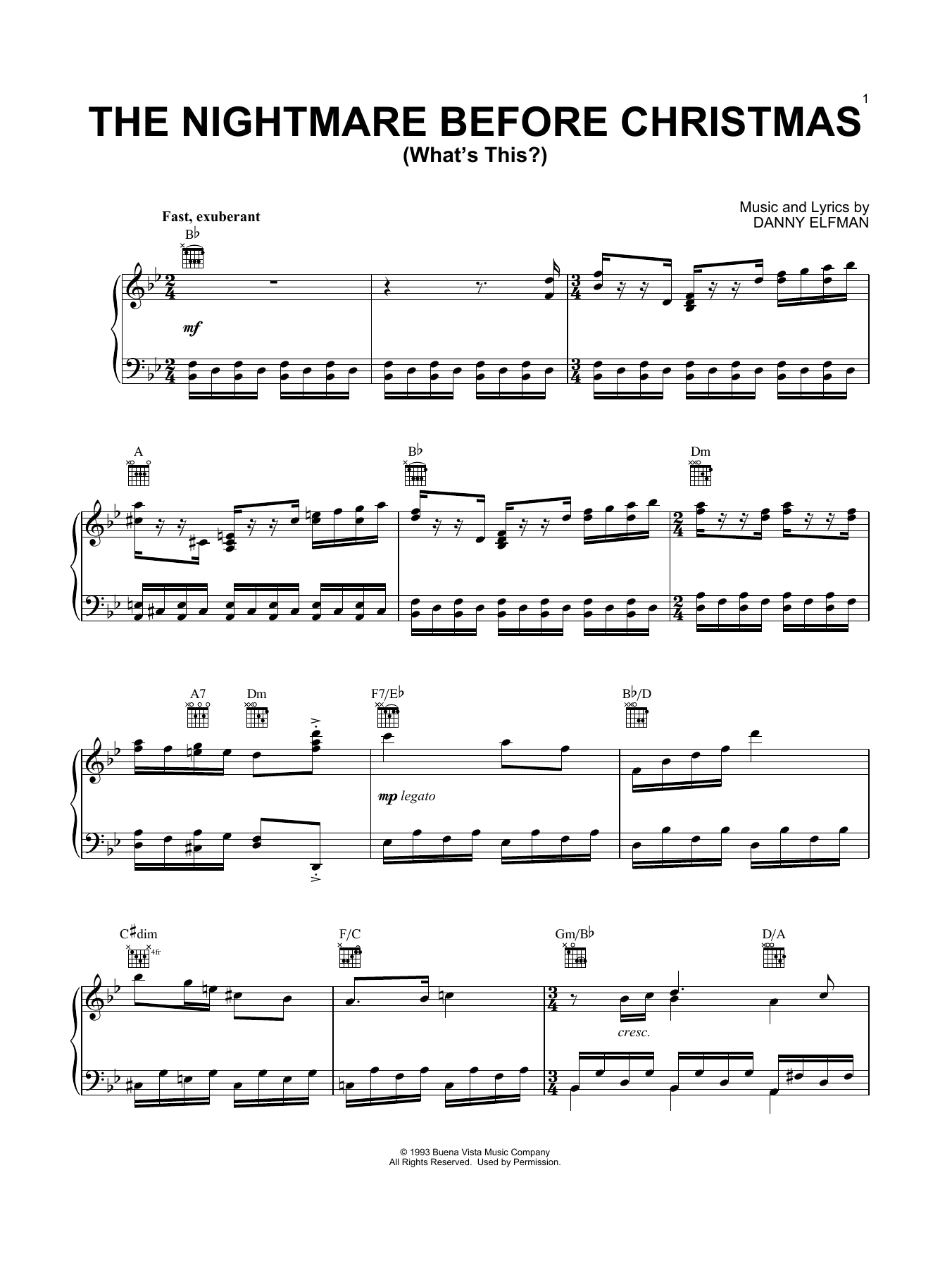 Danny Elfman What's This? (from The Nightmare Before Christmas) Sheet Music Notes & Chords for Easy Piano - Download or Print PDF