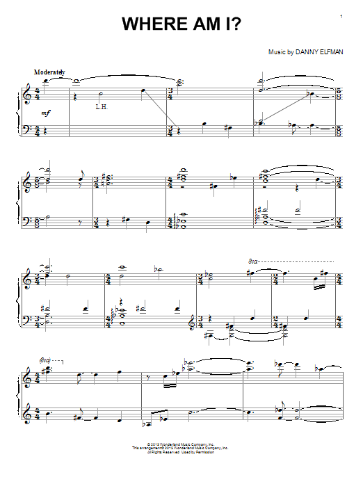 Danny Elfman Where Am I? Sheet Music Notes & Chords for Piano - Download or Print PDF