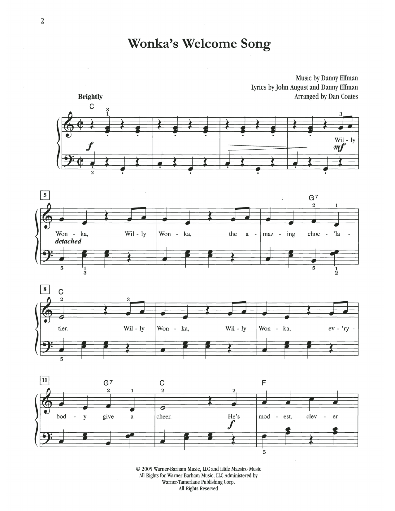 Danny Elfman Wonka's Welcome Song (from Charlie And The Chocolate Factory) (arr. Dan Coates) Sheet Music Notes & Chords for Easy Piano - Download or Print PDF