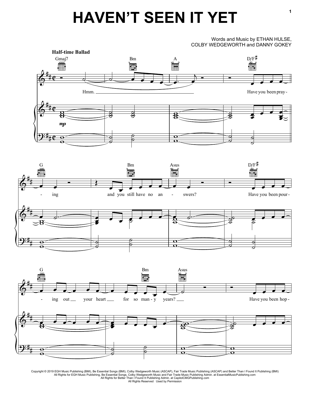 Danny Gokey Haven't Seen It Yet Sheet Music Notes & Chords for Piano, Vocal & Guitar (Right-Hand Melody) - Download or Print PDF