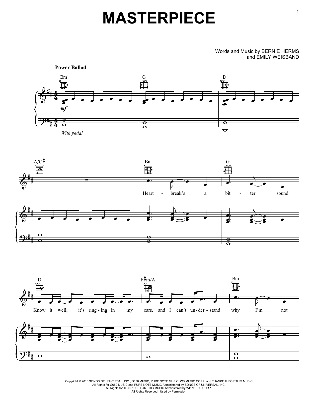 Danny Gokey Masterpiece Sheet Music Notes & Chords for Piano, Vocal & Guitar (Right-Hand Melody) - Download or Print PDF