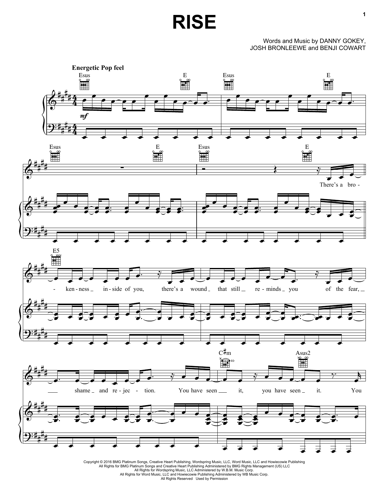 Danny Gokey Rise Sheet Music Notes & Chords for Piano, Vocal & Guitar (Right-Hand Melody) - Download or Print PDF