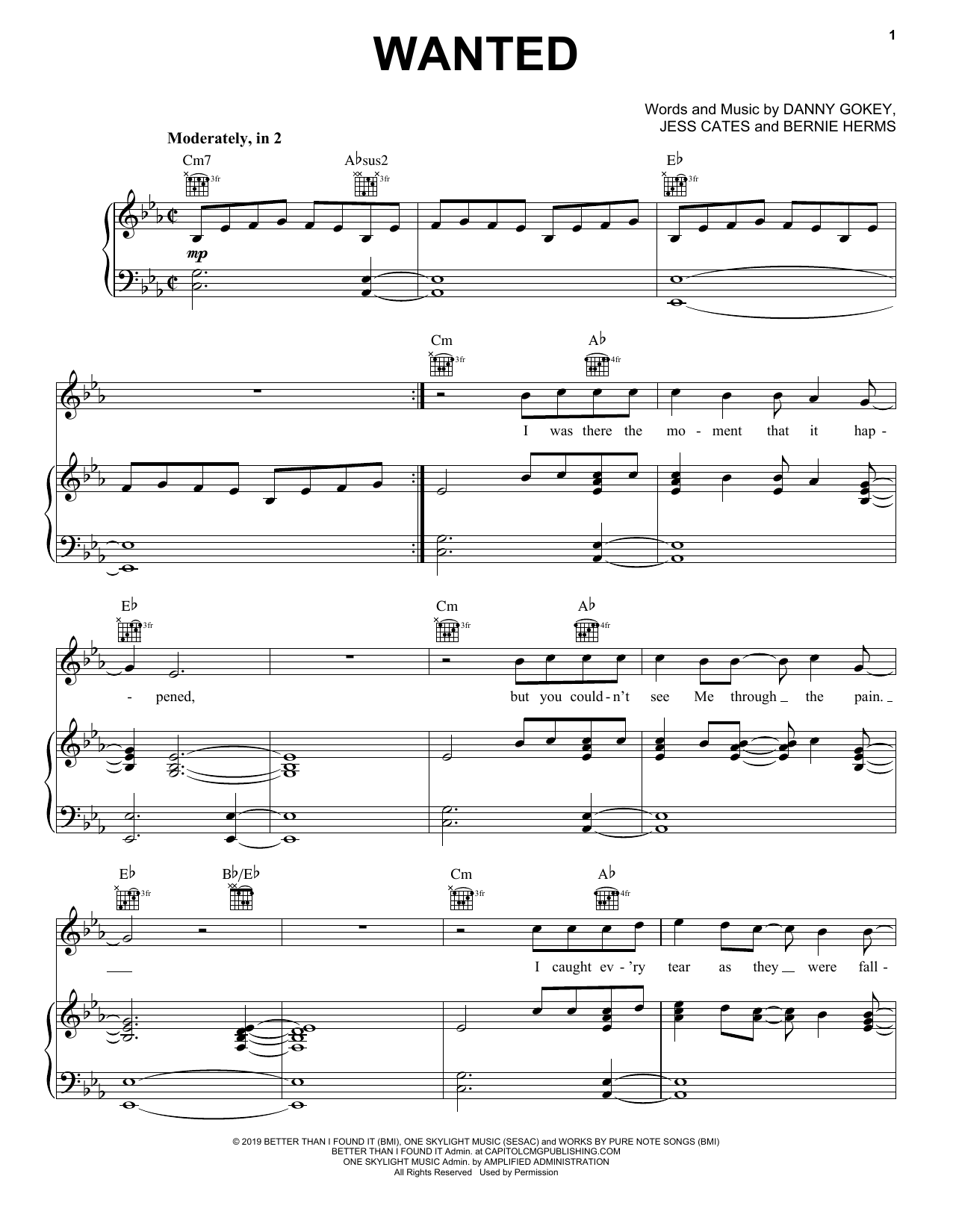 Danny Gokey Wanted Sheet Music Notes & Chords for Piano, Vocal & Guitar (Right-Hand Melody) - Download or Print PDF