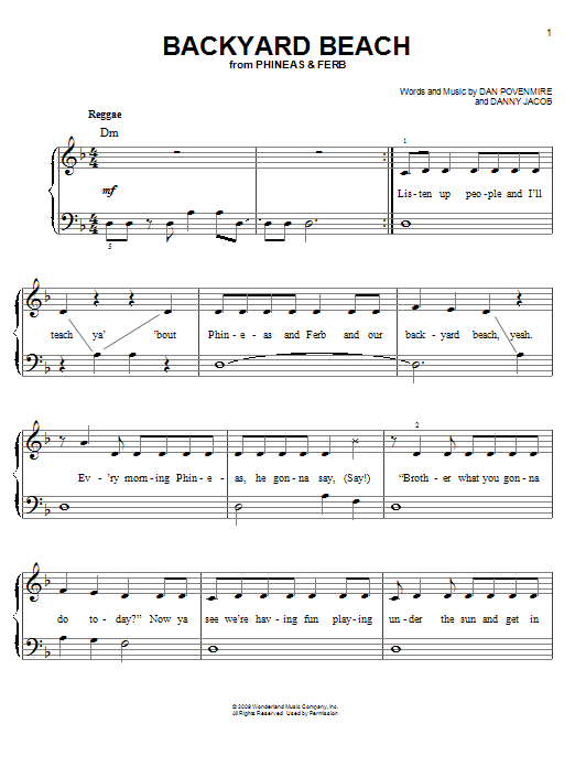 Danny Jacob Backyard Beach Sheet Music Notes & Chords for Easy Piano - Download or Print PDF