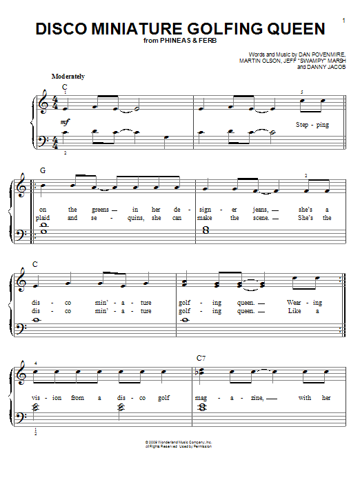 Danny Jacob Disco Miniature Golfing Queen Sheet Music Notes & Chords for Easy Piano - Download or Print PDF