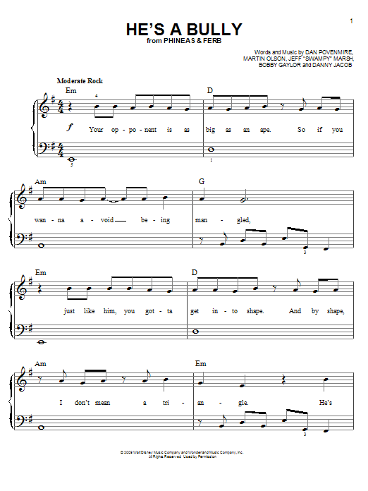 Danny Jacob He's A Bully Sheet Music Notes & Chords for Easy Piano - Download or Print PDF
