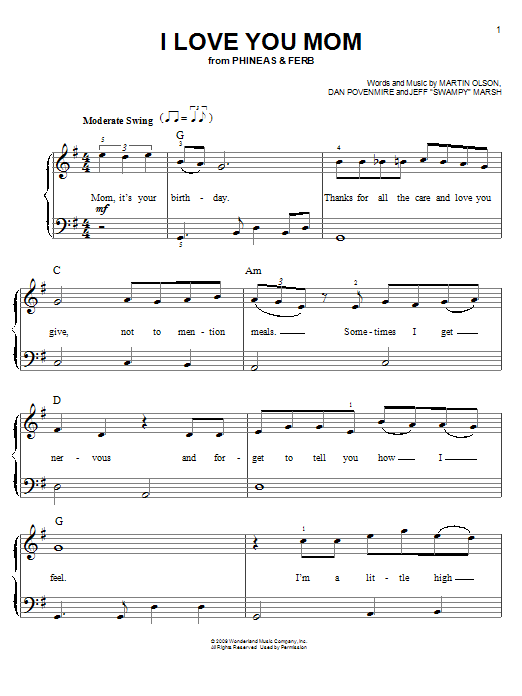 Danny Jacob I Love You Mom Sheet Music Notes & Chords for Easy Piano - Download or Print PDF