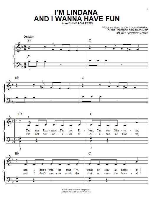 Danny Jacob I'm Lindana And I Wanna Have Fun Sheet Music Notes & Chords for Easy Piano - Download or Print PDF