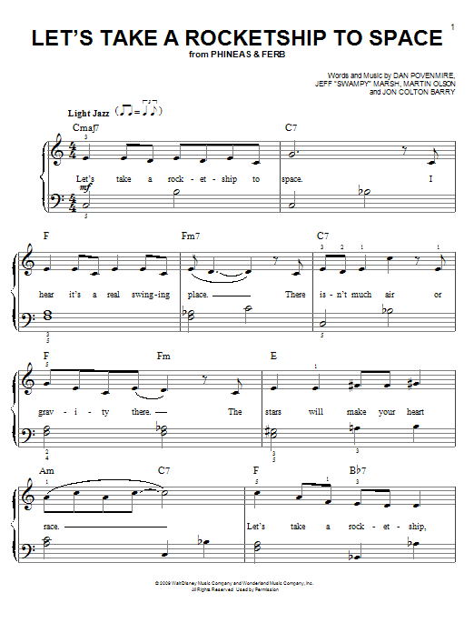 Danny Jacob Let's Take A Rocketship To Space Sheet Music Notes & Chords for Easy Piano - Download or Print PDF